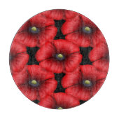 Rotes Mohnmuster Rund Schwarzes Glas Schneidebrett (Vorderseite)