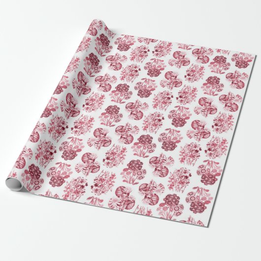 Rotes monochromes Floral Wrapping Paper Geschenkpapier (Ungerollt)