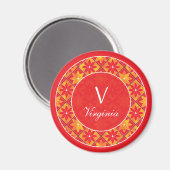 Rotes Monogram Decorative Blumenzapfel Magnet (Vorderseite/Rückseite)
