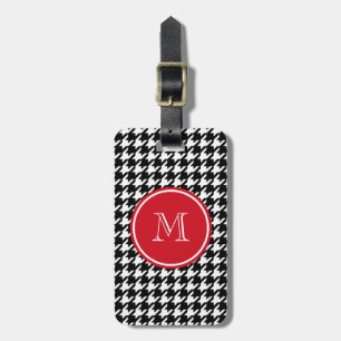Rotes Monogramm aus schwarzem Hahnentrittmuster Gepäckanhänger