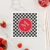 Rotes Monogramm aus schwarzem Hahnentrittmuster Serviette (Beispiel)