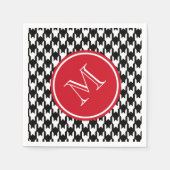 Rotes Monogramm aus schwarzem Hahnentrittmuster Serviette (Vorderseite)