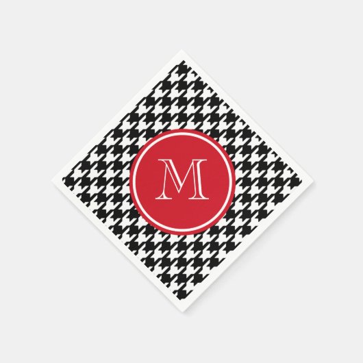 Rotes Monogramm aus schwarzem Hahnentrittmuster Serviette (Ecke)