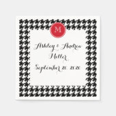 Rotes Monogramm aus schwarzem Hahnentrittmuster Serviette (Vorderseite)