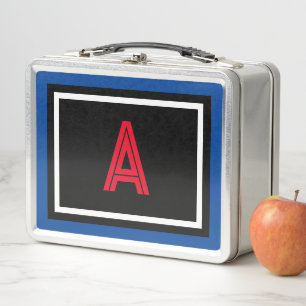 Rotes Monogramm Blau Weiße Tupfen Metall Brotdose