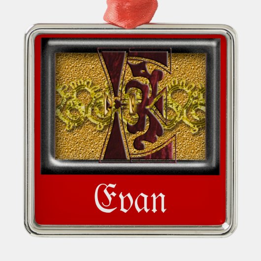 rotes Monogramm E Silbernes Ornament (Vorne)