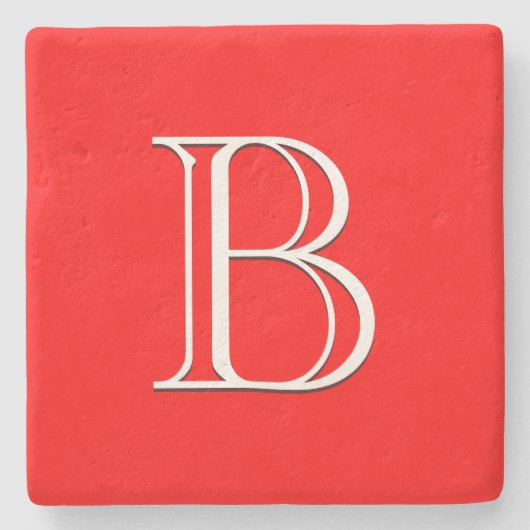 Rotes Monogramm Einzelinitiale Elegant Hochwertig Steinuntersetzer (Vorderseite)