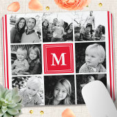 Rotes Monogramm-Familienfoto-Collage Mousepad
