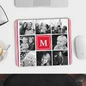 Rotes Monogramm-Familienfoto-Collage Mousepad