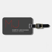 Rotes Monogramm Grau Modernes Minimalistisch Gepäckanhänger (Vorderseite horizontal)