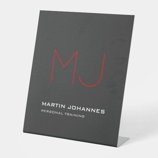 Rotes Monogramm Grau Personal Trainer Geschäft Sockelschild (Vorderseite)