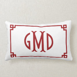 Rotes Monogramm griechischer Schlüssel Lumbalkisse Lendenkissen