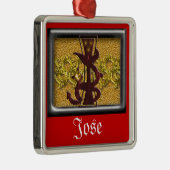 rotes Monogramm J Ornament Aus Metall (Rechts)