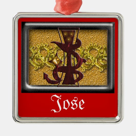 rotes Monogramm J Ornament Aus Metall (Vorne)