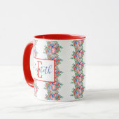Rotes Monogramm mit weißem und blauem Namen, 4. Ju Tasse (Vorderseite Links)
