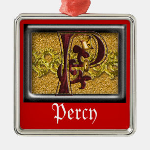 rotes Monogramm P Silbernes Ornament
