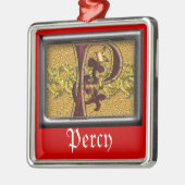 rotes Monogramm P Silbernes Ornament (Links)