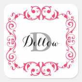 Rotes Monogramm Quadratischer Aufkleber (Vorderseite)