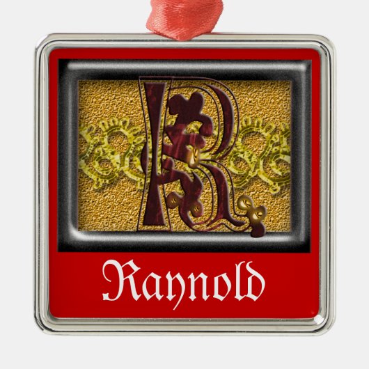 rotes Monogramm R Ornament Aus Metall (Vorne)