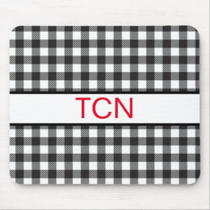 Rotes Monogramm Schwarz-Weiß-Büffel-Karo Mousepad