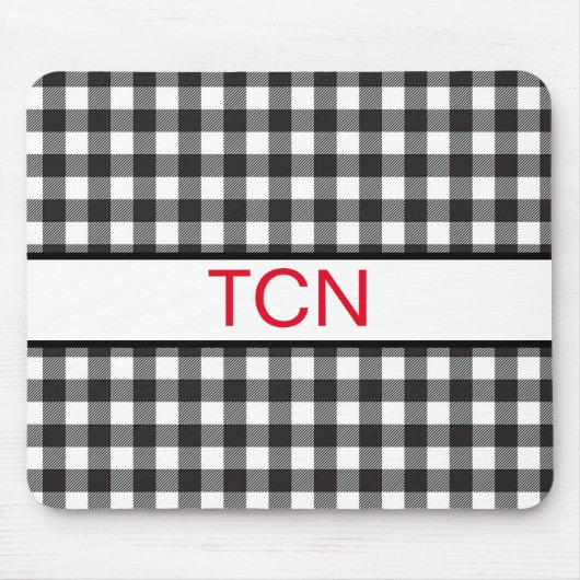 Rotes Monogramm Schwarz-Weiß-Büffel-Karo  Mousepad (Vorne)