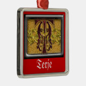 rotes Monogramm T Silbernes Ornament (Rechts)