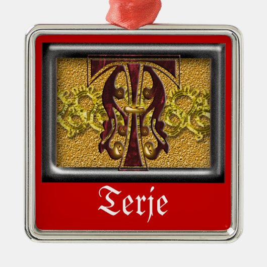 rotes Monogramm T Silbernes Ornament (Vorne)
