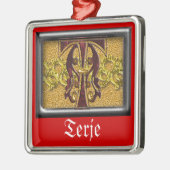 rotes Monogramm T Silbernes Ornament (Links)