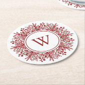 Rotes Monogramm Weihnachten Runder Pappuntersetzer (Angewinkelt)