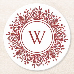Rotes Monogramm Weihnachten Runder Pappuntersetzer