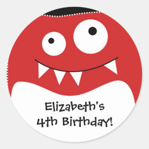 Rotes Monster Bash Geburtstagsticker Runder Aufkleber