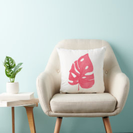 Rotes Monstera-Blatt bedrucktes Zierkissen