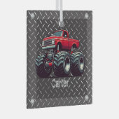 Rotes Monstertruck Ornament Aus Glas (Vorderseite Rechts)