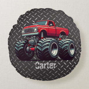 Rotes Monstertruck Rundes Kissen