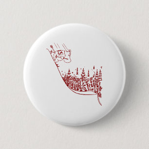 Rotes Moomintroll beim Skifahren am Hang Winterspo Button
