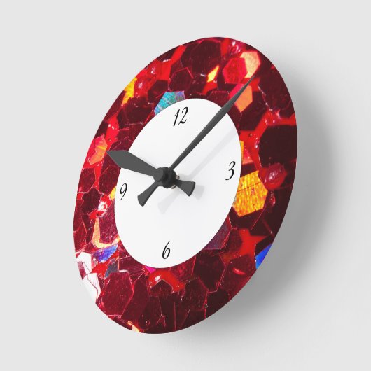 Rotes Mosaikbild glänzender Glitzer mit Zahlen Runde Wanduhr (Winkel)