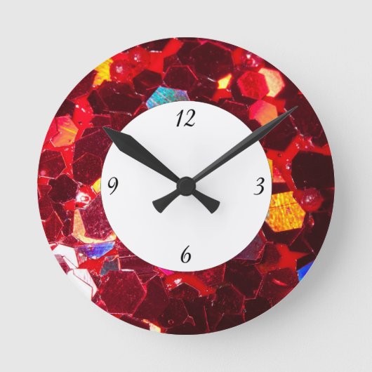 Rotes Mosaikbild glänzender Glitzer mit Zahlen Runde Wanduhr (Vorderseite)