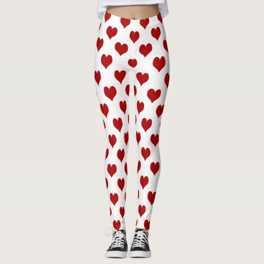 Rotes Mosaikherz Muster Leggings (Vorderseite)