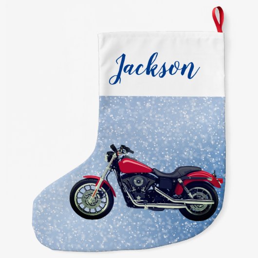 Rotes Motorrad und Schnee Großer Weihnachtsstrumpf (Rückseite)