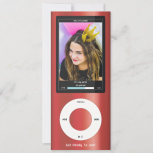 Rotes MP3-Musikplayer II Geburtstag Einladung