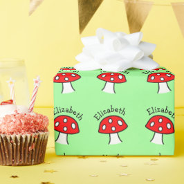 Rotes Mushroom Name Wrapping Paper Geschenkpapier