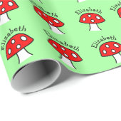 Rotes Mushroom Name Wrapping Paper Geschenkpapier (Rolleneckpunkt)