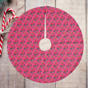 Rotes Muster der Poinsettia Fleece Weihnachtsbaumdecke