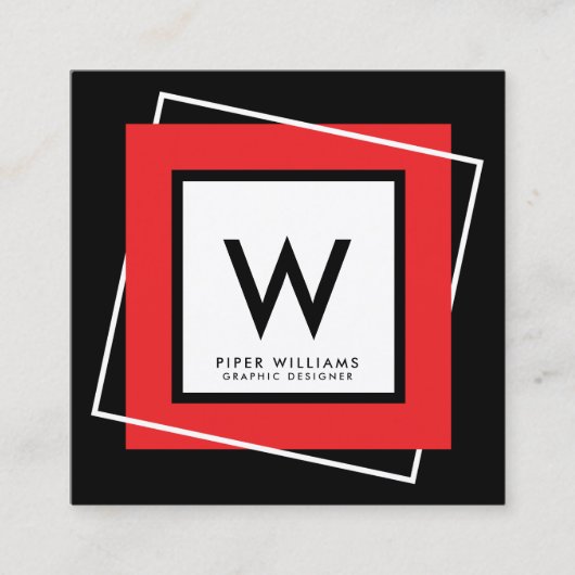 Rotes mutiges geometrisches quadratisches quadratische visitenkarte (Vorderseite)