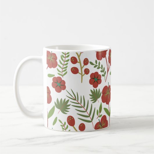 Rotes, nahtloses Muster mit weißem Hintergrund Kaffeetasse (Links)