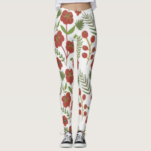 Rotes, nahtloses Muster mit weißem Hintergrund Leggings