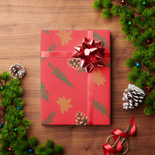 Rotes Nahtloses Umschlagpapier: Ahornleaf Pinecone Geschenkpapier
