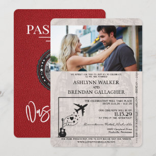 Rotes Nashville-Passheft für Hochzeiten Einladung