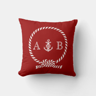 Rotes Nautikeil und Anchor-Monogramm Kissen