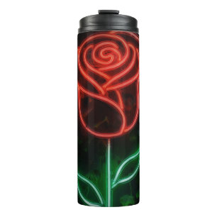 Rotes Neonlicht leuchtende Rose Efeu süß  Thermosbecher